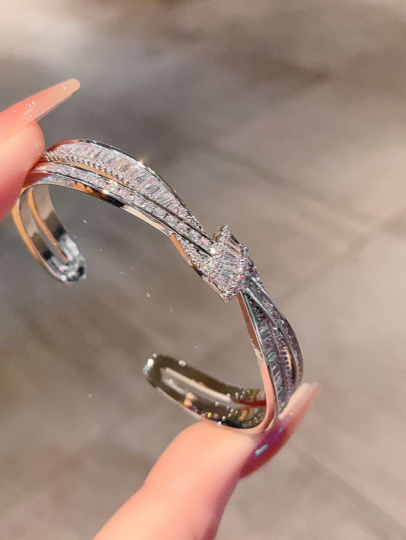 Wholesale diamond cross-edge tied ribbon bracelet light diamond all-match bracelet